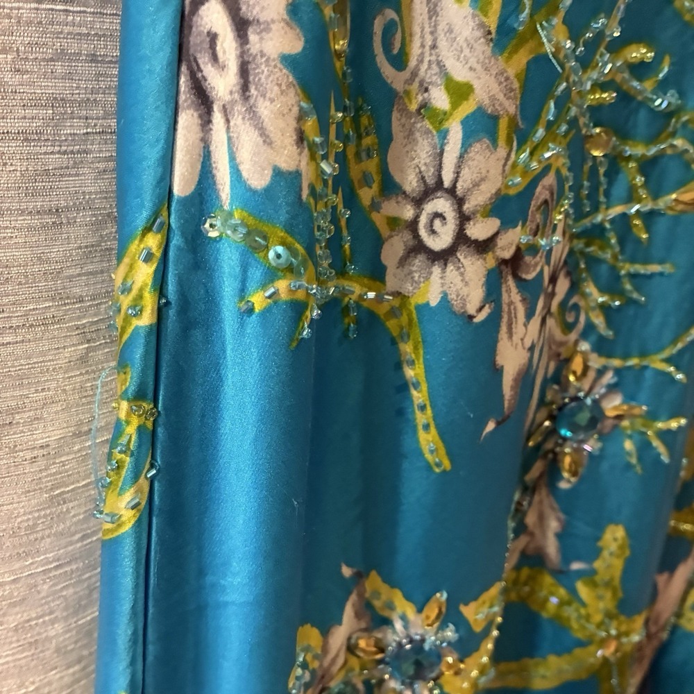 Vintage Cache Silk Halter Maxi Dress Beaded Floral Y2K Prom Formal Glam Size 2 - Picture 3 of 13